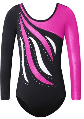 FINGER TEN Gymnastikanzug Mädchen Kurzarm Langarm Kinder Ballettanzug Gymnastik Training Gymnastikbody Trikotanzug Tanz Kleid (Dunkel, Tag 10A (9-10 Jahre))