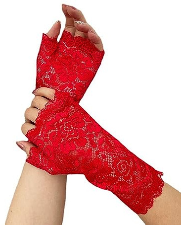 Blausky spetshandskar, blomhandskar, brudhandskar, fingerlösa spetshandskar, sommar solskyddshandskar, spets korta spetshandskar, stretchhandskar, röd, röd, 18