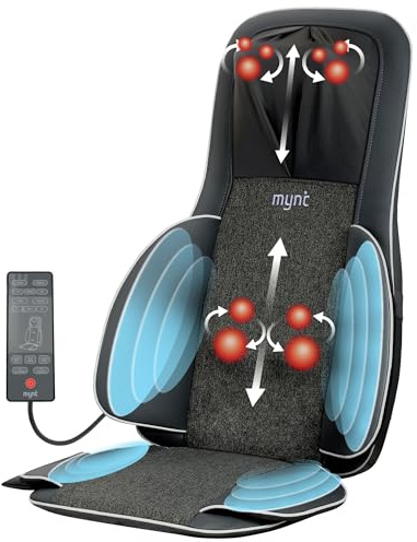 Mynt FSA Eligible HSA Approved Shiatsu Neck and Back Massager for Chair with 10 Deep Kneading Nodes, 2D & 3D Back Massage with Heat, Portable Spot Massage Chair Pad (Black)