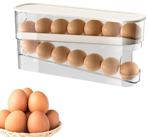 Lipwort Egg Holder Storage Container - Auto Rolling Dispenser for Fridge Organization - Tray Basket With Roll Down Feature for Kitchen
