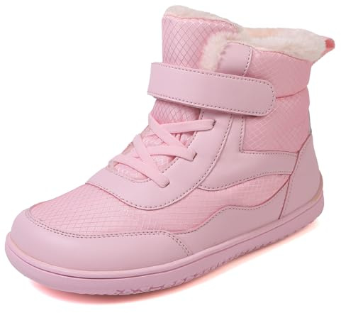 Kids Barefoot Winter Boots Wide Toe Boys Girls Walking Boots Anti-Slip Warm Faux Fur Lined Snow Boots,Pink,11.5UK Child