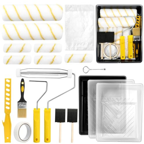 19-teiliges Farbroller Set,Farbroller-Set mit 9 Farbroller&4Farbroller Klein,Pinsel für Wände, Farbwanne mit Linern, Farbzubehör zum Streichen von Wänden,Farbrollerpinsel für Hause