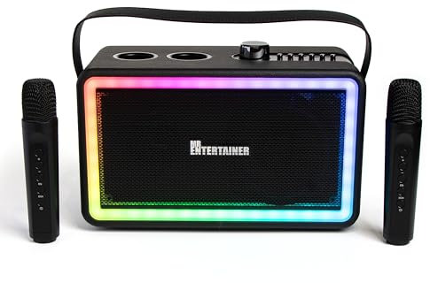 Karaoke Machine & Portable Speaker with Wireless Microphones & Lights. Mr Entertainer Neon