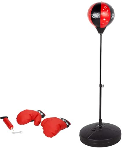 Colorbaby Set Saco Boxeo de pie, Bola de Ø22 cm, Mástil Ajustable 95-125 cm, Base Circular Estable Ø38 cm, Guantes Acolchados, Hinchador, Entrenamiento niños, A Partir de 3 años (47855)