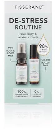 Tisserand - De-Stress Routine Duo - Blend of Nutmeg, Orange and Geranium Essential Oil - Natural Pure Essential Oils - for Busy and Anxious Minds - 1 x 10ml Roller Ball and 1 x 9ml Mini Mist