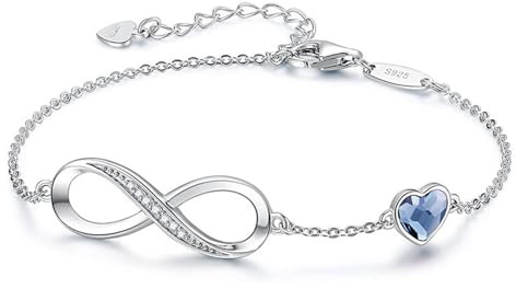Teogneot Infinity armband med kristallstenar och blått hjärthänge, Eine Grösse, Sterlingsilver, Agat