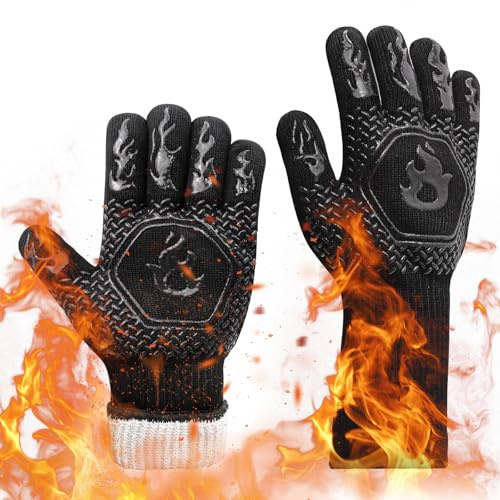 BBQ Gloves, Senndio Oven Gloves Heat Resistant, 1472°F/800°C Non-Slip Silicone Cooking Gloves for Grilling, 13 Inch Long Oven Mitts For Baking, Fryer, Smoker, Weber, Pizza, Microwave