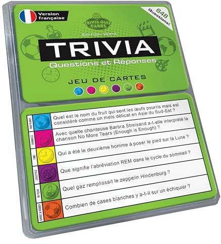 Trivia Gioco di Quiz (Edizione Verde - Italiano) | 648 Carte Domande Uniche di 6 Categorie in Una Scatola da Viaggio | Divertenti Giochi Pub per Adulti e Società per Amici e Famiglia