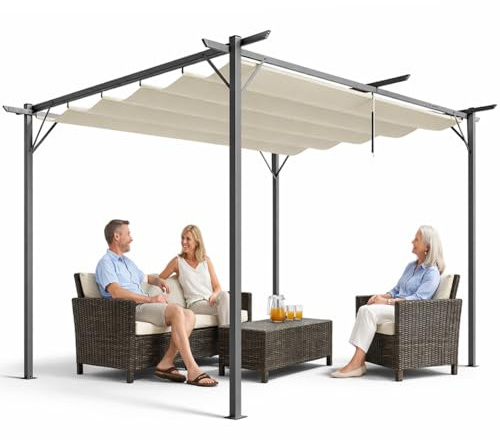 BAKAJI Gazebo Pergola Beige con Telo Retrattile in Poliestere Impermeabile e Anti UV, Struttura Resistente alle Intemperie, Ideale per Esterno, Giardino, Terrazzo, Patio, Ristorante, Bar (3 x 4 Metri)