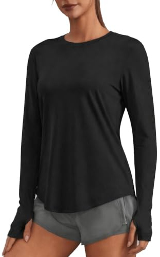 PINSPARK Camiseta Deportiva para Mujer Camiseta De Manga Larga para Gimnasio Protección Solar UPF 50 Camiseta para Correr De Secado Rápido Camiseta Funcional Camiseta Deportiva para Fitness Y Yoga