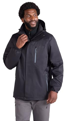 Mountain Warehouse Bracken Extreme Mens 3 in 1 Jacket | Adjustable & Lightweight Waterproof Rain Coat with Detachable Hood, Comfy Inner Fleece with Pockets, For Changeable Weather