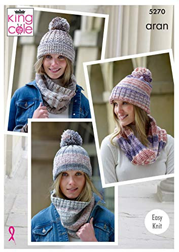 King Cole 5270 Knitting Pattern Womens Snoods and Hats in Drifter Aran