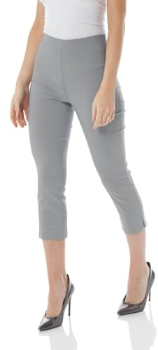 Roman Cropped Trousers for Women UK Ladies Capri Leggings Summer Pants Short Crop Stretch 3/4 Length Three Quarter Pedal Pusher Clothes Elasticated Bengaline Cut Off - Light Grey - Size 16