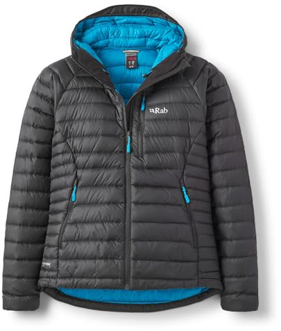 Rab Women's Microlight Alpine Jacket - Hooded Down Insulated Coat for Trekking, Climbing, & Skiing - Black - Medium