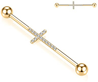 Bijouterie de piercing industriel en acier chirurgical 14G Barre de barre industrielle 38 mm de long Barre d'échafaudage Barre de cartilage en hélice pour oreille avec pavée de CZ pour femmes et