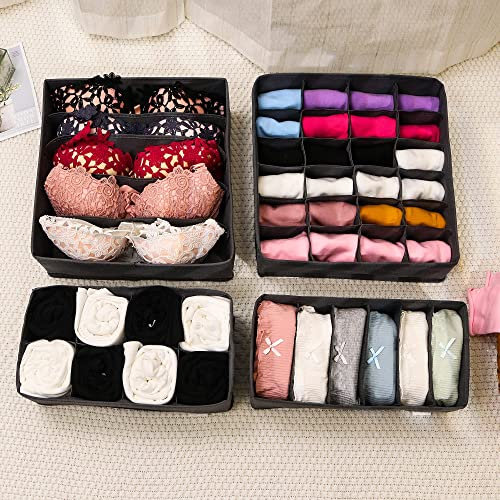 Anayra Drawer Organiser Divider - Foldable Storage Bins for Socks, Tie, Shirts - Collapsible Drawer Organisers for Home/Office, wardrobe Closet Organizers (Pack of 4)