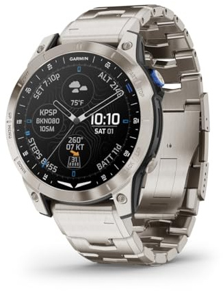 GARMIN D2™ Mach 1 Aviator Smartwatch mit Vented Titanium Armband Titan und Silikon, Titan und Silikon