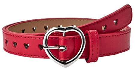 Vepoty Kinderbund Ledergürtel Roter Pfirsich Herzschnalle Gürtel Herzöse Öse Taillengürtel für Mädchen