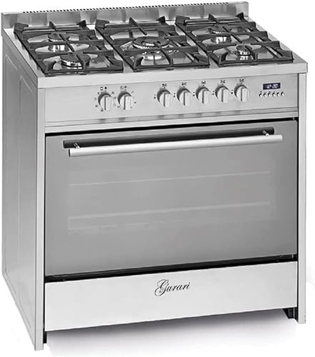 Fornello a gas GURARI GCH G 910 X, fornello a gas 90 cm/Fornello/111L/grill a gas/riscaldamento inferiore/spiedo/5 bruciatori di alta qualità/4 kw WOK/gas naturale/gas propano/acciaio inox/incl.