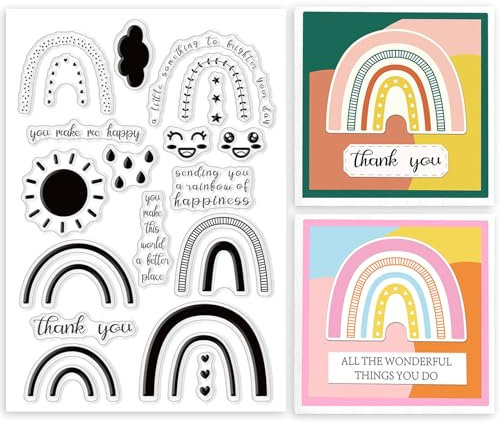ORIGACH Regenbogen Klarer Stempel für die Kartenherstellung Wolken, Sonne und Regentropfen Transparente Silikonstempel für DIY Scrapbooking, Journaling, Fotoalbum und Bastelzubehör