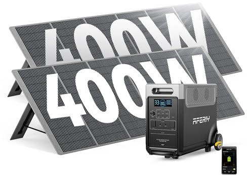 AFERIY Générateur Solaire 3600W avec 2x Panneau Solaire Portable 400W, Batterie LiFePO4 Portable 3840Wh, 220V-240V, Panneau Solaire Pliable 400W avec USB, IP65, pour Camping, Voyage, Pannes de Courant
