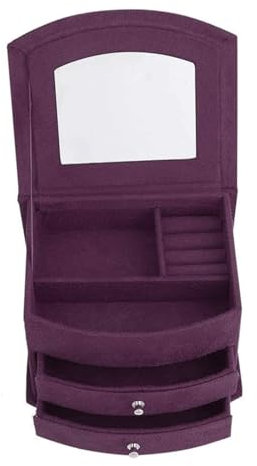 BKEKM Schmuckkästchen, Samt, Schmuckschatulle, Organizer mit Spiegel-Display, Schmuckschatulle, rechteckig, 1 Stück, Display, lila, Schmuckaufbewahrung