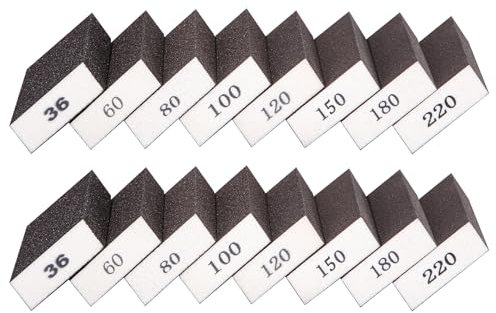 16 esponjas de lija, 36/60/80/100/120/150/180/220, grano de lija, papel de lija de madera, lijadora de mano, lavable, reutilizable para lijar, pulir metal, madera, esponjas de arena