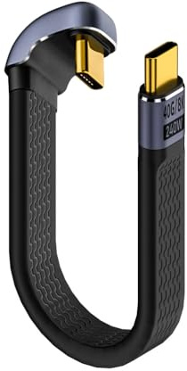 CY 240 W Typ-C USB-C-Stecker auf USB4-Stecker, 40 Gbit/s, 100 W, 8K, flach, schlank, FPC-Daten, gegenüberliegende U-förmige Rückseite, abgewinkeltes Kabel für Laptop, Telefon, 13 cm