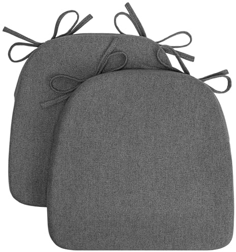 Sunsleek Set di 2 cuscini per sedia a forma di D con fodera rimovibile e lavabile, con clip per cucina, sala da pranzo interna, sedie da terrazza 43,2 x 40,6 cm, grigio scuro