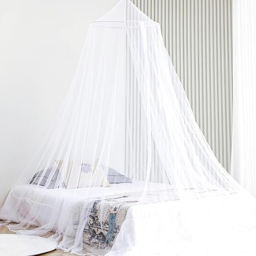 KSVFTB Mosquito Net for Bed, White Dome Mosquito Net, with Base Screws Ceiling Hook for Hanging Light Canopy Nail-Free Bedding Accessories