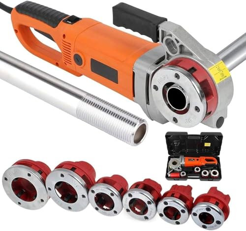 Filettatrice per Tubi, Kit per Filettatrice Elettrica per Tubi, Macchina per Filettare Elettrica Per Tubi, Set per Filettare Elettrica Tubi Portatile, 2000 W/2300 W, con 6 Filiere da 1/2-2,4head
