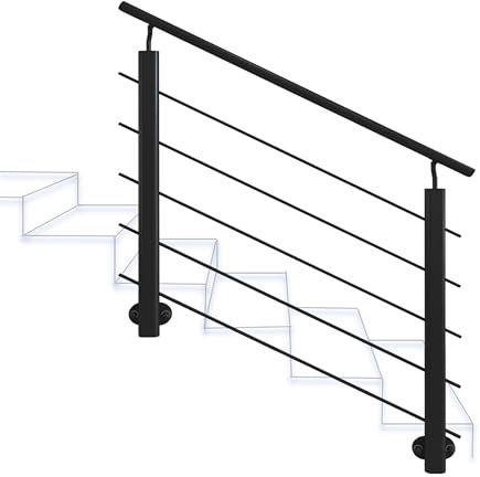 AICA Barandilla de Aluminio, 150 cm Pasamanos de Escaleras, Parapeto de Aluminio con 5 travesaños para balcón, escaleras, interior y exterior - fijaciones lateral