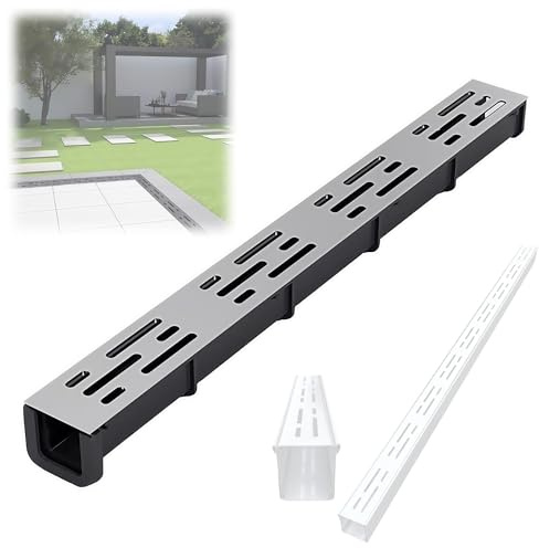 Entwässerungsrinne,entwässerungsrinne gitter edelstahl flach entwässerungsrinne schmaler rinnenablauf aus edelstahl 304 für den Außenbereich Im Hof ​​und Garten Geeignet für Personen zum Passieren(1,5