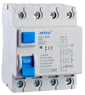 Fehlerstrom-Schutzschalter 4P Typ B, FI Schutzschalter 40A 30mA 4Polig, Fehlerstromschutzschalter Allstromintensiv Schalter Automat Sicherung für Wallboxen Ladestationen