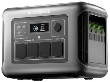 ALLPOWERS R1500 LITE generador solar portatil 1600W (pico 3200W)/1056Wh Batería LiFePo4,MPPT 650W max,SAI<15ms,Carga Solar/Red/Coche,para Hogar Emergencias Exteriores