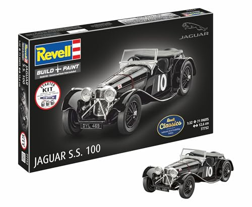 Revell 77752 - Starter Kit Jaguar SS 100, scala 1:32, in plastica, con colori di base, colla per modellini e pennello