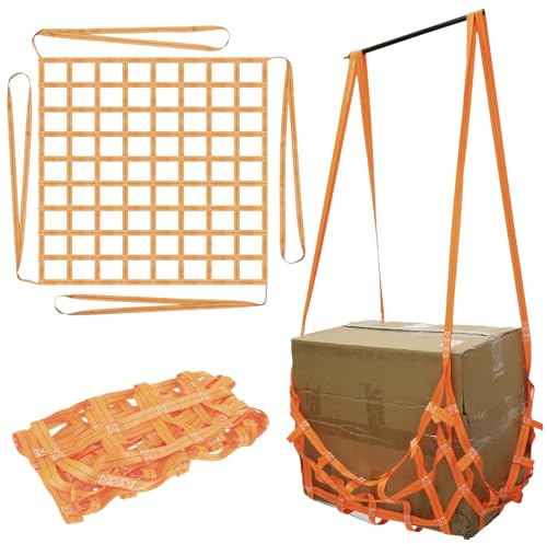 Cargo Hoisting Nets 1Mx1M 300KG Polyester Net with 4 Corner Straps Square High Load Capacity Cargo Hanging Net Safety Moving Nets for Construction Rigging Moving Loading