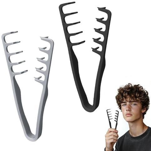 Cesujowaz 2-pack texturerad kam set, bred tand och fin kam för volym för män och kvinnor, anti-frizz kam för alla hårtyper (svart + grå)