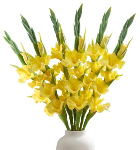 Tapallmy 6 st konstgjorda gladiolus 55,8 cm realistiska fuskblommor idealiska för vas verklighetstrogna blomstjälkar, idealiska för heminredning gul