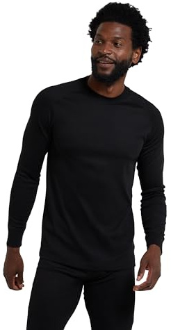 Mountain Warehouse Talus Mens Thermal Baselayer Top - Quick Drying Jumper, Easy Care, Long Sleeves, Sweater, Breathable, Lightweight, High Wicking - Spring Summer Black (Round Neck) M