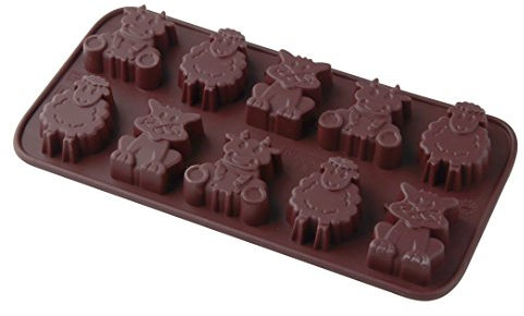 Dr. Oetker Silikon-Schokoladenform Kleine Farm, Schokoladenkühe, schafe und -katzen für Ostern aus der Serie Confiserie (Farbe: Braun), Menge: 1 Stück