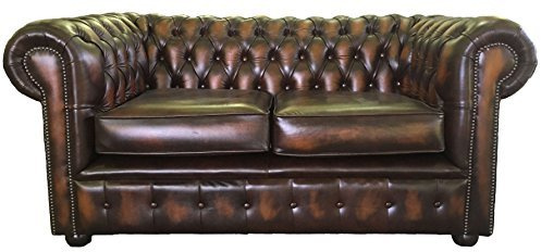 Chesterfield 100% Genuine Leather Antique Brown Two Seater Sofa