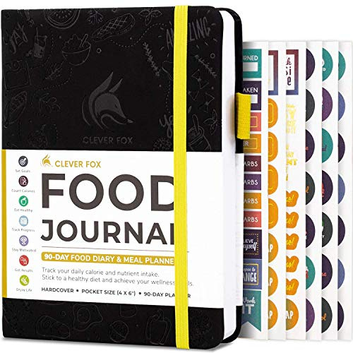Clever Fox Food Journal fickstorlek – daglig matdagbok, måltidsspårare och planerare för handväska, kalori- och näringslogg, för att hålla fast vid en hälsosam kost och uppnå viktminskningsmål, 10 x