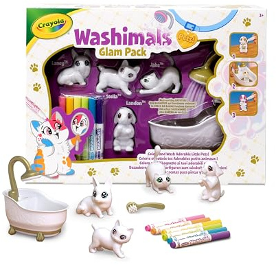 CRAYOLA Washimals Wellness für Haustier Spielfiguren Set zum Bemalen und Baden, Waschsaloon für Hunde, Hasen und Katzen, Spielzeug für Kinder, Kinderspielzeug ab 3 Jahren