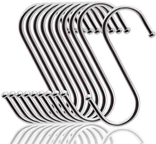 MgcTolBox 20 Ganchos para Colgar, Ganchos en Forma de S, Ganchos Metal para Cocina, Baño, Armario, Oficina, Jardín（Medio, Plata）