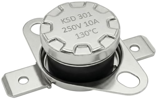 Lumonic KSD301 Temperaturomkopplare runda | 130°C ± 5°C | NC-kontakt NC | max. 250V AC/10A | Platt plugg | Ø15×12mm | Termoswitch, bimetall | Kaffebryggare, strykjärn, ugnar, värmeelement
