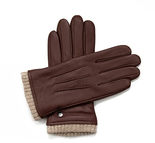Hand Gewand by Weikert Guanti in pelle di cervo con fodera in cashmere, con calda manica in maglia, Guanti da uomo in pelle di cervo, fodera calda, Guanti da uomo imbottiti, cognac, 9.5