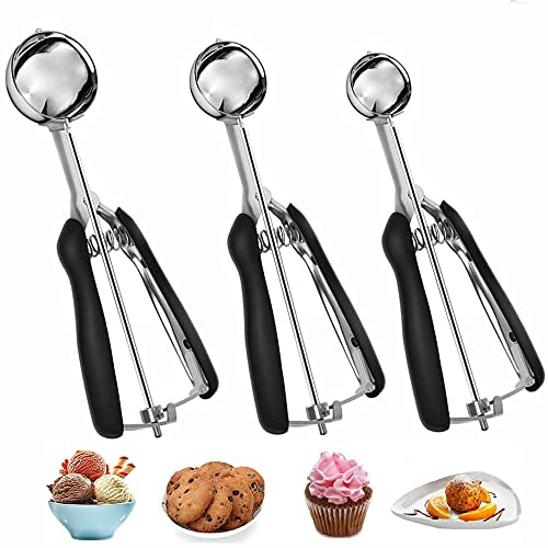 Bugucat Set di 3 porzionatori per gelato, in acciaio inox lucidato, per gelato e gelato, con grilletto, cucchiaino per gelato, per frutta, gelato, biscotti, impasto, gelato