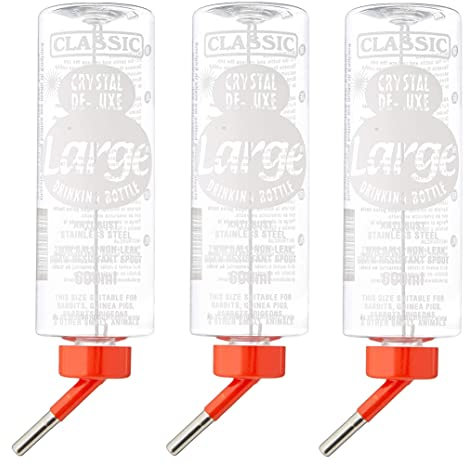 3 PACK 600ML CLASSIC WATER BOTTLE FOR SMALL ANIMAL RABBIT HUTCH CAGE WATER FEEDER, CLEAR