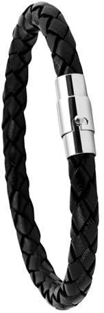 Simaru Handgeflochtene Echtlederarmband für Damen & Herren mit Magnetverschluss (20cm - M, Schwarz)